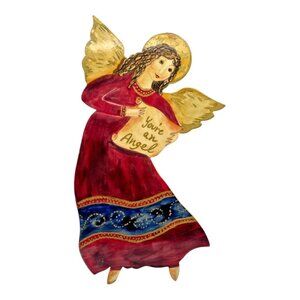 "You're An Angel" Vintage Hand Painted Lacquered Wood Angel Wall Hanging 12"x6"